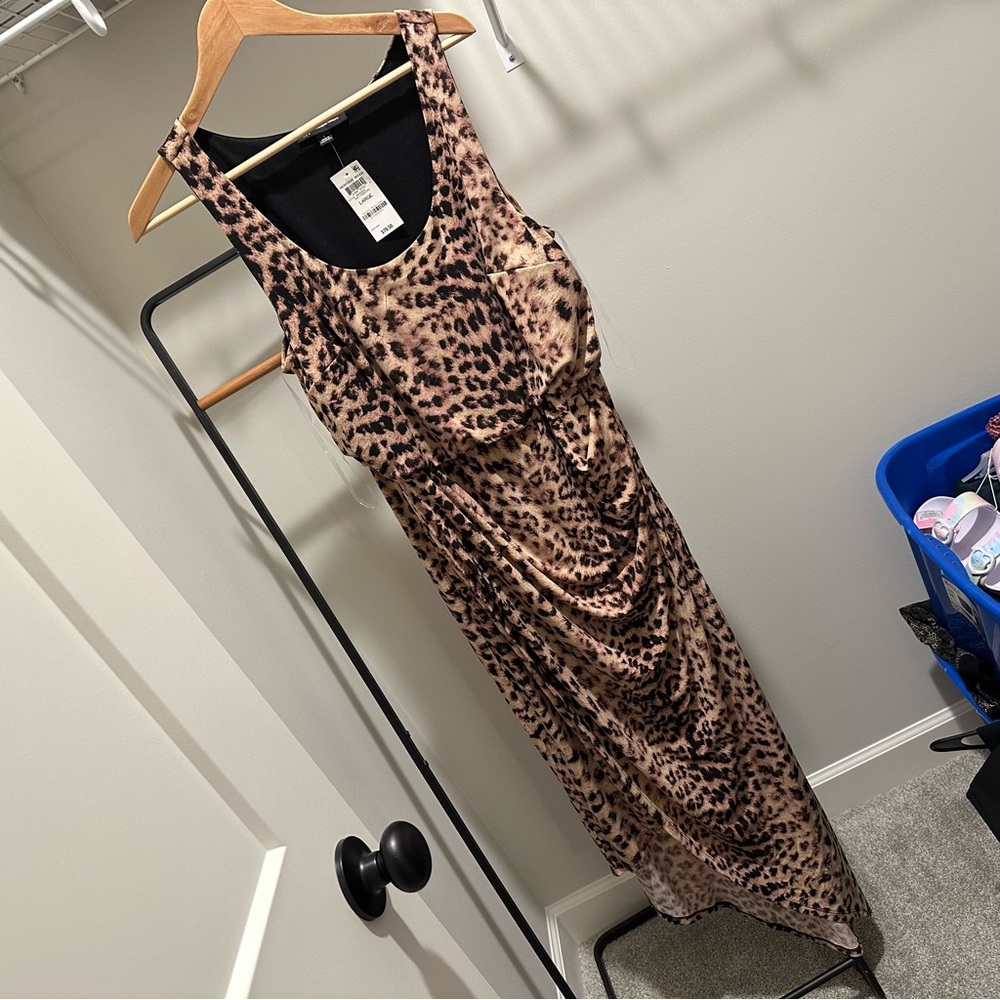 NWT INC Leopard print slit wrap dress